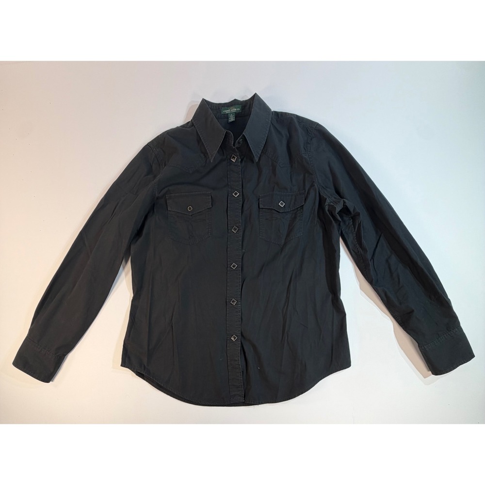 Lauren Jeans Co Ralph Lauren Womens Black Western Snap Front Cotton Shirt Large